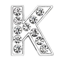 50PCS/lot 8mm K Full Rhinestones Silver Slide Letter DIY Charms Fit For 8mm leather bracelet phone strips SL0006