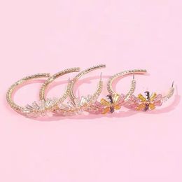 Wholesale-out gem flower C hoop earrings for women luxury designer colorful bling diamond hoops circle huggie earrings zircon jewelry gift