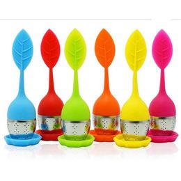 Leaf Silicone Tea Infuser with Tray Multicolor Food Grade Infusers Tea Bag Philtre Creative Stainless Steel Tea Strainers