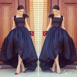 Arabic High Low Black Prom Dresses Cap Sleeves Scoop Neck Front Short Back Long Plus Size Evening Special Occasion Gowns Formal Dresses