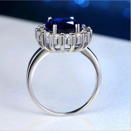 Wholesale- female retro sapphire ring luxury designer Jewellery CZ diamond silver plated ladies ring birthday gift free shipping