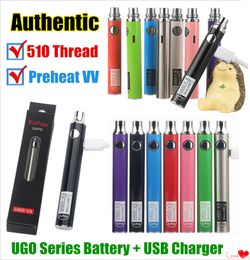 Authentic EVOD VV Twist ego 510 Battery UGO-V II 2 Vape Pen UGO V3 Variable Voltage Preheat Battery Kits Micro USB Passthrough battery ecigs