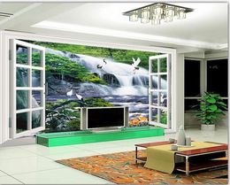 modern wallpaper for living room 3D three-dimensional window, water, waterfall, scenery, TV background wall decoration painting