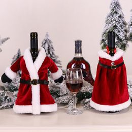 Christmas Dress Wine Bottle Set Creative Red Cotton Cloak Dress Wine Champagne Bottle Cover Xmas Santa Belt Decorative Bottle Case