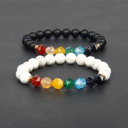 New Men Women 7 Chakra Bracelets Bangles Colors Mixed Healing Natural Stone Chakra Pray Mala Heart Shape Charm Bracelet Silver OM Jewelry