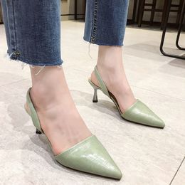 Slippers High Heel Slingback Sandals Women Pointed Toe Pumps Summer Fashion Closed Office Shoes Beige Yellow Green