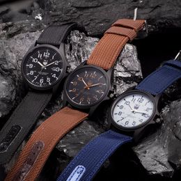 Brand men watch Luxury Quartz wrist watchs canvas strap Sports Outdoor waterproof dial black Military