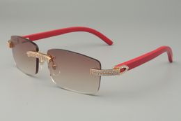 occhiali di lusso con diamanti bianchi a doppia fila, legno scozzese naturale inciso a mano / occhiali da sole di vari colori 352412-B, misura: 56-18-135mm