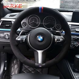 Blue Dark Blue Red Marker Black Suede Steering Wheel Cover for BMW F33 428i 2015 F30 320d 328i 330i 2016 M3 M4 2014-2016