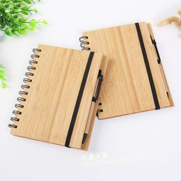 Office Bamboo Cover Notebook Spiral Notepad with Pen 70 Sheets Recycled Lined Paper Free DHL WB2165