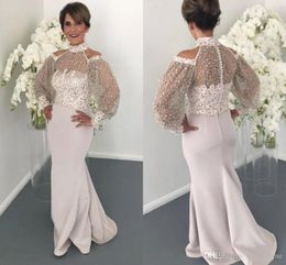 Arabic Mermaid Prom Dresses New Arrival High Neck Sheer Long Sleeves Appliques Pearls Long Formal Evening Gowns BC1737