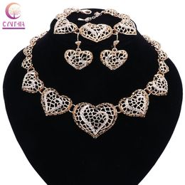 Jewellery Sets African Beads Collar Statement Necklace Earrings Bangle Rings For Women Rhinestone Heart Shape Party Accessories