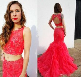 2019 Cheap Two Pieces Prom Dress Sexy Mermaid Jewel Neck Formal Holidays Wear Graduation Evening Party Gown Custom Made Plus Size
