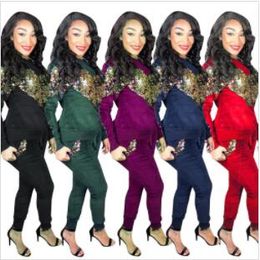 Sequins Patchwork Tracksuit Girls Thicken Sportswear Glitter Sport Sets Long Sleeve Shirts Pants 2 Piece Girl Sweatshirts Pants Suits ZYQ114