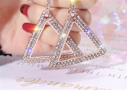925 silver needle American exaggerated earrings cross-border hot style personality geometric triangle set diamond earrings