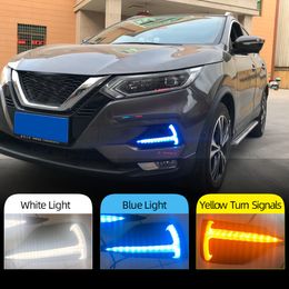 1Pair Car LED Daytime Running Light For Nissan Qashqai 2019 2020 2021 2022 Dynamic Turn Yellow Signal DRL Fog Lamp