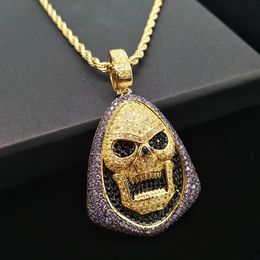 Gold Bling Purple Black Diamond Skeleton Pendant Mens Chain Necklace Hip Hop Iced Out Cubic Zirconia Balentine Day Jewellery Gifts For Guys
