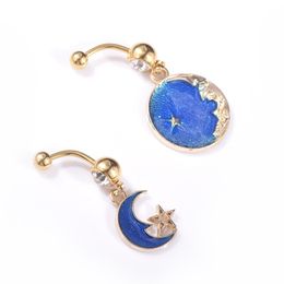 Drip Moon Sun Star Pendant Fashion Navel Ring Surgical Steel Golden Couple Belly Button Rings Puncture Body Piercing Jewelry