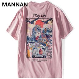 -Leão chinês Impresso Streetwear Camisetas 2021 Mens Harajuku Hip Hop Rua Casual Tees Masculino Algodão Camisetas Tops Men's T-Shirts