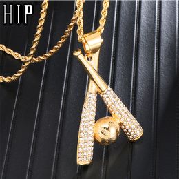 HIP Hop Baseball Bling Iced Out Gold Color Pendants & Necklaces for Men Jewelry Chain Stainless Steel Dropshipping