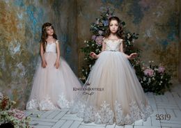 Princess Cheap Flower Girls Dresses For Wedding Backless Lace Applique Jewel Neck Kids Prom Dresses Wedding Party Dress Vestidos