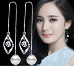Korean tassel pearl earrings, long exaggerated temperament, ear chain anti allergy twist water droplet ear line 12pcs/lot