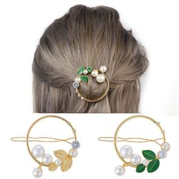 Europe Fashion Jewellery Women's Vintage Circle Leaves Pearls Barrette Hairpin Hair Clip Bobby Pin Lady Barrettes S600