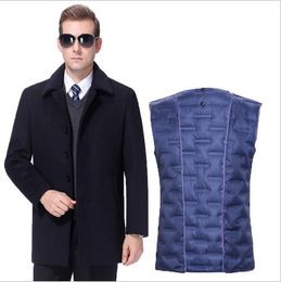 European Winter business Trench Coat casual Woollen medium length overcoat thickened detachable liner Jacket clothing For men Weight 100kg