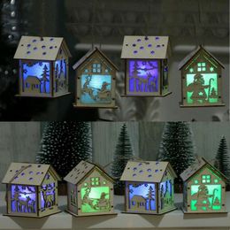 4 Pieces Wooden LED Lights Luminous House Desktop Christmas Party Decoration