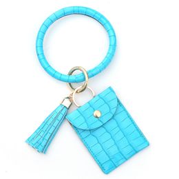 Tassel PU Leather Keychains Bracelet Crocodile Wristlet Jewellery Car Key Ring Chains Fashion Women Coin Purse Card Holder Round Bag Charms