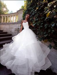 2019 New Autumn Sweetheart vestido de novia White Wedding Dresses Ruched lace Tulle Sweep Train Corset Lace-Up Back Simple Bridal Gowns