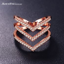 Fashion Rings Rose Golden Color Micro Pave CZ Stone Three V Shape Ring Jewelry for lady