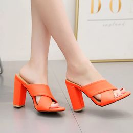 Hot Sale Summer Designer New Product Thick and High-heeled Women Outside Wearing Hollow Sexy Open-toed Cool Slippers