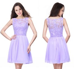 2020 In Stock Lilac Chiffon Short Homecoming Dresses Cheap Backless Lace Appliqued Cocktail Party Gown Mini Prom Evening Dresses CPS164