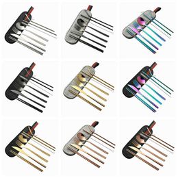 8Pcs/lot Portable Dinnerware Drinking Straw Set Stainless Steel Tableware Set Knife Fork Spoon Cleaning Brush Straws Cutlery Set ZZA2219
