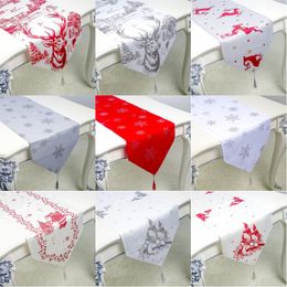 Christmas Table Runner 35*200 cm Red White Elk Snowflake Tablecloth Christmas Party Table Flag Xmas Polyester Table Decor