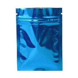 100pcs/lot Blue Glossy Mylar Food Storage Bags Heat Seal Aluminium Foil Bag Coffee Cookies Snacks Smell Proof Zip Lock Package Bag