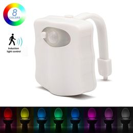 LED Toilet Seat Night Lights 8 Colours Smart PIR Motion Sensor WC Light Battery Powered Backlight for Restroom Bowl Cover Lamps Indoor Lighting