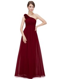 Simple Burgundy Chiffon One Shoulder A Line Bridesmaids' Dresses With Zipper Back Crystal Beaded Backless Wedding Guest Gowns