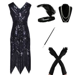 Vestido De Fiesta Vintage Flecos 1920s Gatsby Aleta Noche Baile de graduación Vestidos Azul fromal