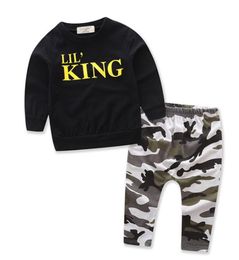 Baby Boys Outfits Kids Letter Tops Camouflage Pants 2PCS Sets Children Clothes Sets Summer Kids Clothing 2 Designs DHW2562