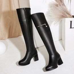 Hot Sale- 2019 new winter genuine leather women thigh high boots women high heel boots over the knee for