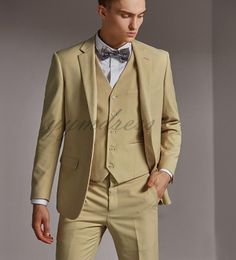 Custom Design Groom Suits 2019 Notched Lapel Men Party Groomsmen Suits in Wedding Tuxedos(Jacket+Pants+Bow+Vest)