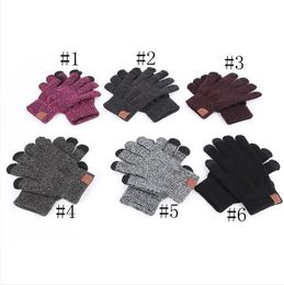 Letter Printed Gloves 6 Colours Touch Screen Gloves Solid Colour Winter Ridding Knitted Warm Gloves Stretch fingers Mittens