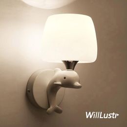 Milk White Glass Wall Lamp Creative Resin Dolphin Sconce Hotel Cafe Bakery Aisle Living Room Bedside Single Double Heads Lighting