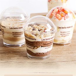 200ml Transparent Tiramisu Ice Cream Cup Plastic Mousse Cake Cup Disposable Jelly Cup with Cover Pudding Dessert Sets Party Supplies