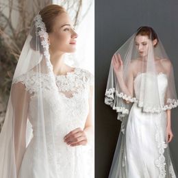 Lace Appliqued Bridal Veils One Layer Top Quality Lacy Bridal Accessories Simple Veil For Bride Custom Made