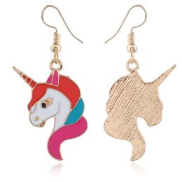 Wholesale-European and American style fresh Colour Unicorn Earrings fashionable animal cute oil dropping small Male Earrings