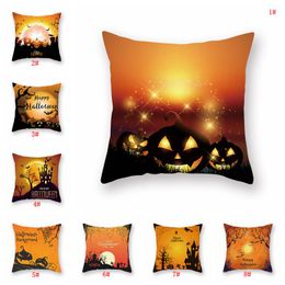 Orange Halloween Decoration Pillow Cover 18x18inch Pumpkin Black Cat Throw Pillow Cushion Cover Polyester Pillow Case Party Supply BC VT0577