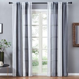 Grey Semi Voile Sheer Curtain Drapes for Bedroom Kitchen Living Room Stripe Gradient Home Decortion Tulle on Windows